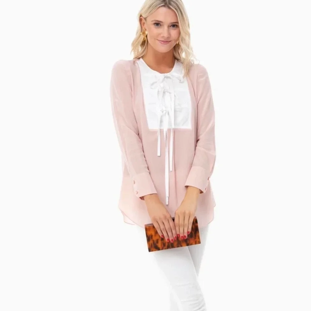 Tory Burch Mineral Pink & White Tie Front Top Medium
